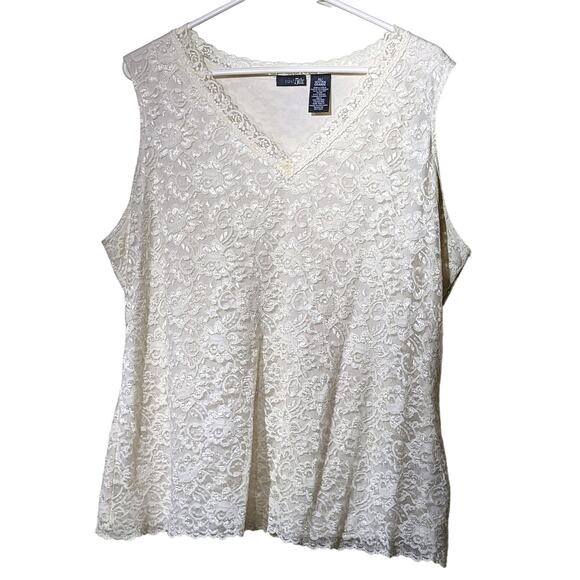 East 5th Woman Cream V-Neck Lace Overlay Shell/Tank Top Womens Size 1X - Picture 1 of 9